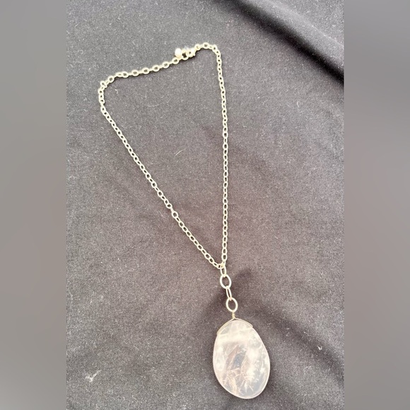 Handmade Necklace Silver Chain Faceted Quartz Stone Pearl Like Dangle Boho Chic - Picture 6 of 13